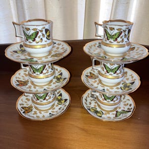 Vintage CC&T Spring Butterfly Demitasse Tea / Espresso Cups And Saucers Gold Accents EUC