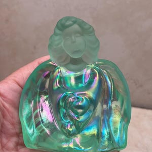 Vintage Fenton Glass Iridescent Blue Green Guardian Angel Figurine With Sticker