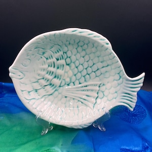 Vintage 1986 Teal Fish Plates Artist Signed Set of 4