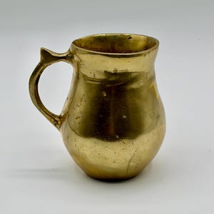 1980's Brutalist Solid Brass Pitcher - Vase -  Cup /Heavy and Handmade Sand Cast