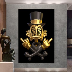 Póster de Scrooge McDuck, arte de Scrooge McDuck, dólar de oro, arte enmarcado, lienzo extragrande, listo para colgar