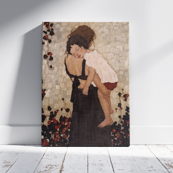 Gustav Klimt Mother And Child Canvas, Mother And Child Print Gift, Gustav Klimt Poster, Large Canvas Wall Art, Gift For Mom, Reproduction.