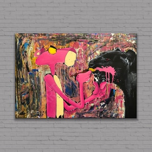 Pink Panther Poster, Pink Panther Wandkunst, Pink Panther Graffiti Wandkunst, Banksy Stil Pink Panther Pop Art, fertig zum Aufhängen