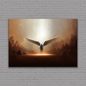 Erzengel Michael Wandkunst, Krieger Engel Leinwand, Erzengel Michael Poster Kunst, gerahmte Kunst, extra groß, fertig zum Aufhängen