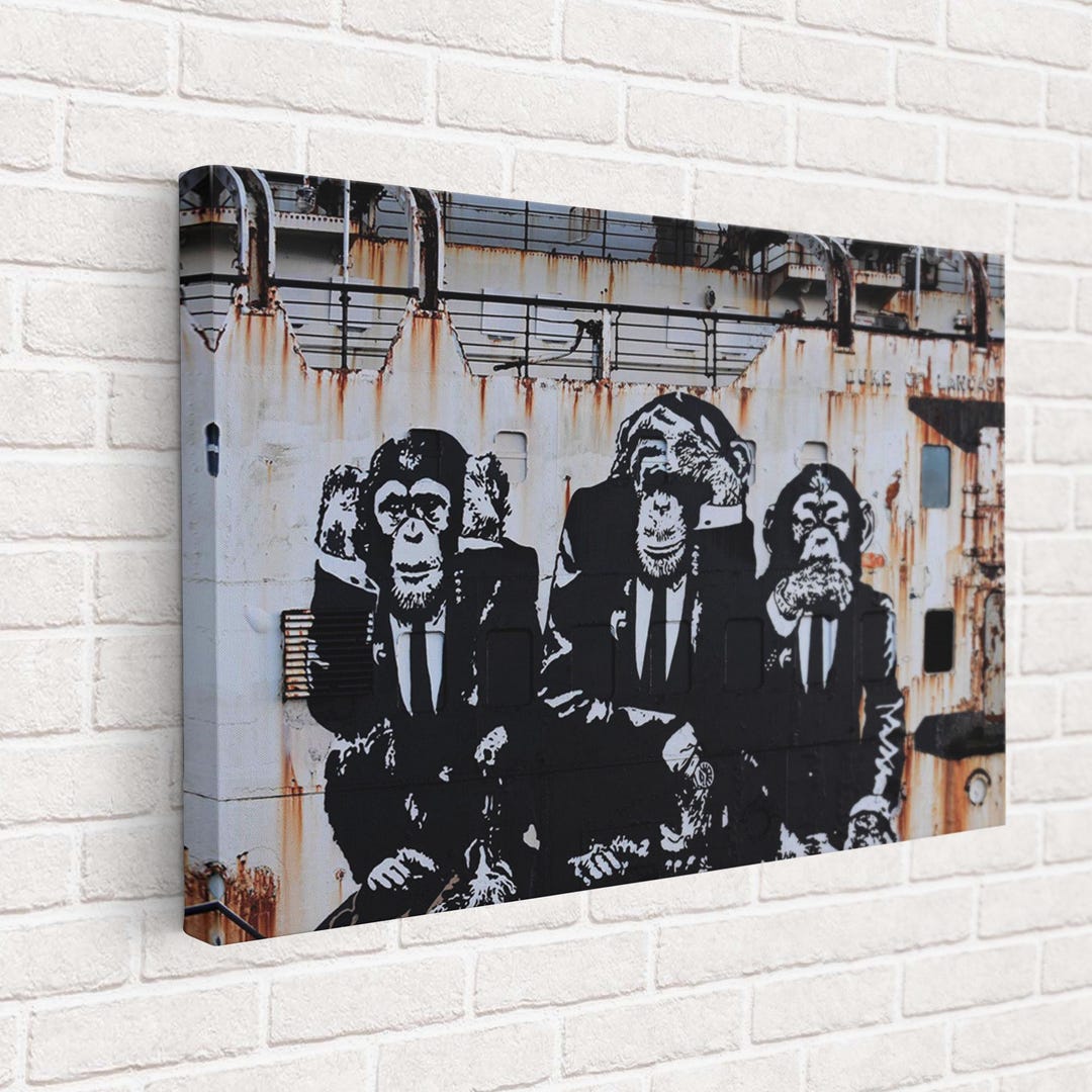 Banksy Three Wise Monkeys Print, Banksy Canvas Art, Abstract Poster ...