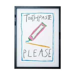 Zahnpasta Öl Pastell Kunst, fröhliche Kunst, Küche Poster, Dopamin Dekor, gerahmte Original Öl Pastell Zeichnung