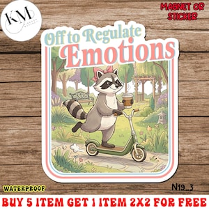 Sticker Emoties reguleren, automagneet geestelijke gezondheid, sticker schattige wasbeer, sticker angstondersteuning, therapiecadeau, sticker zelfzorg