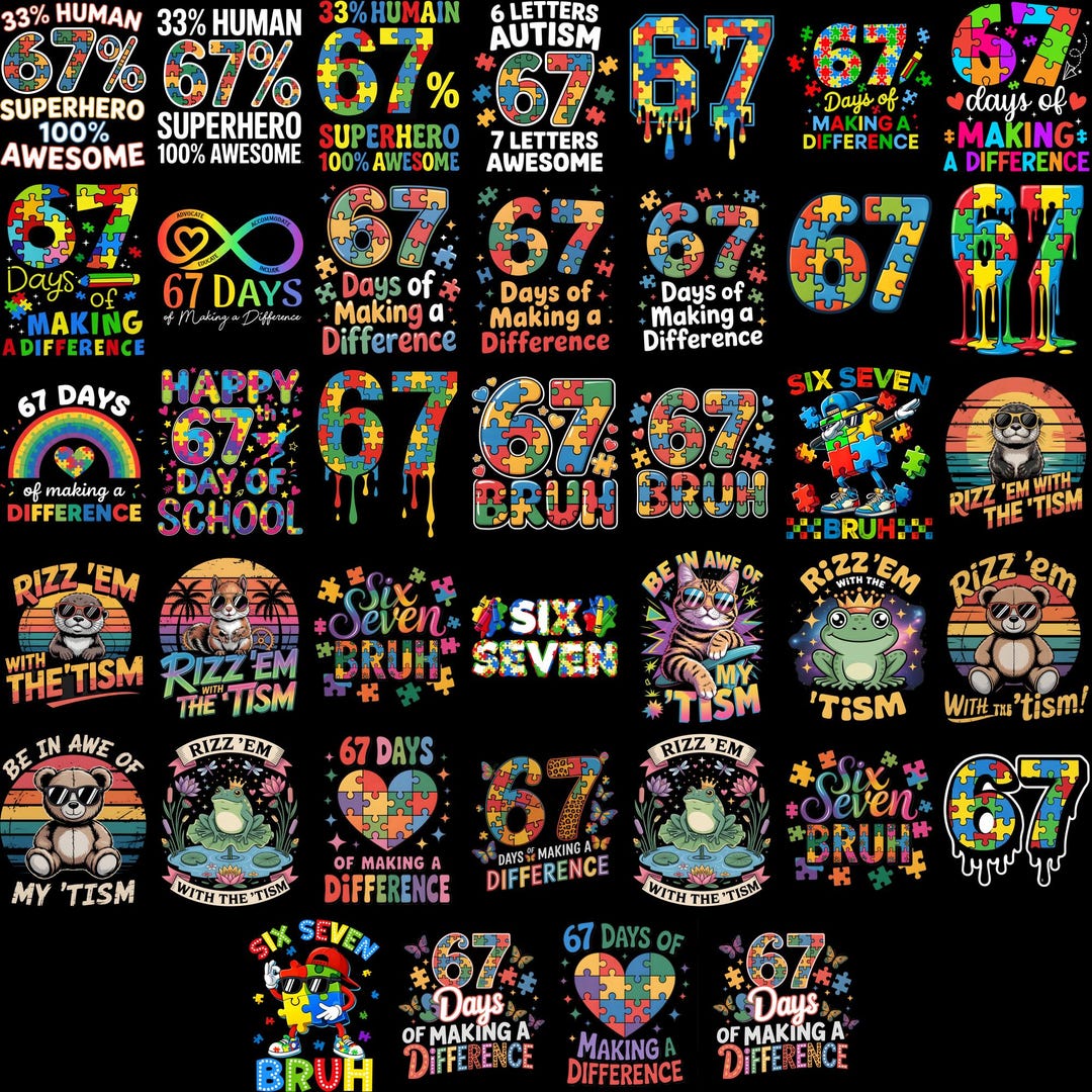 35+ Six Seven Bruh 67 Autism Puzzle PNG Bundle, Autism PNG, Puzzle ...