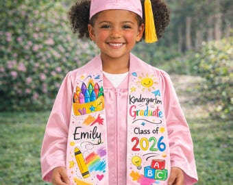 Spersonalizowany ołówkowy szal na ukończenie szkoły, dziecięcy pas na ukończenie szkoły, klasa 2026, spersonalizowany szal na ukończenie przedszkola z imieniem