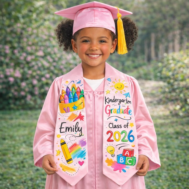 Personalized Pencil Graduation Stole, Kids Graduation Sash Class of 2026, Custom Preschool Grad Stole with Name