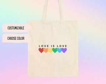 Love Is Love Tasche Pride LGTBQ Regenbogen Herz Jutebeutel Rainbow Hearts Stoffbeutel Liebe Vielfalt Y2K 2000s Statement Tote Bag Carryall