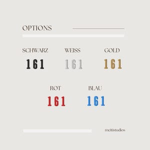 Pu&ograve; includere: Un grafico con la parola "OPTIONS" in alto.  Sotto ci sono cinque campioni di colore con i numeri "161" in ciascuno. I colori sono nero, bianco, oro, rosso e blu.