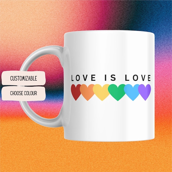 Love Is Love Tasse | Pride Kaffeetasse mit Regenbogenherzen | LGBTQ Geschenk | Statement Mug Vielfalt | CSD Tasse queer unisex