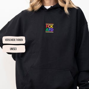 Sweat à capuche FCK AFD – Sweat à capuche Pride avec slogan | Pull FCK AfD | Streetwear antifa | Contre la droite | Fuck Nazis | Soutien LGBTQ