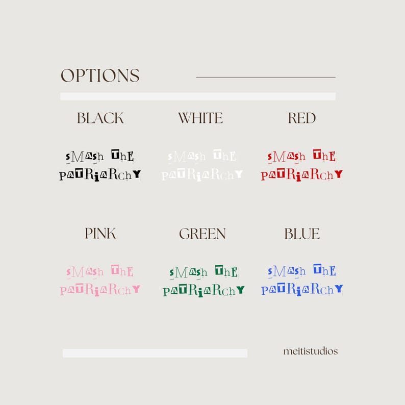 Puede incluir: Una imagen de dise&ntilde;o gr&aacute;fico que muestra el texto "$Mash UhE PARI@RchY" en seis colores diferentes: negro, blanco, rojo, rosa, verde y azul.