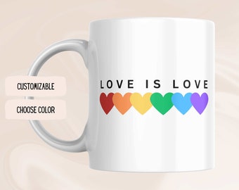 Love Is Love Tasse Pride LGTBQ Regenbogen Herz Kaffeetasse Rainbow Hearts Mug Liebe Vielfalt Y2K 2000s Statement Cup Tumbler