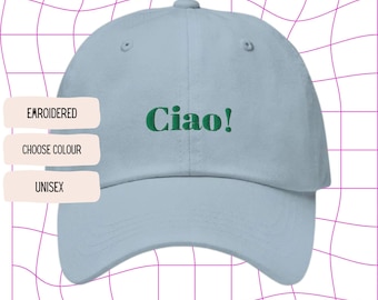 Bestickte Ciao Cap – Pastell Dad Cap, Unisex, Statement Streetwear, Frauen Basecap, Geschenkidee, Feminist Kappe, Geschenk Für Freundinnen