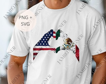 USA Mexico Heart Hands png, Mexican American Unity svg, Patriotic Friendship png, Latino Heritage Pride Gift, Cultural Love png