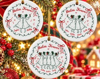 Adorno navideño de cerámica "Mejores Amigas para Siempre", recuerdo navideño para grupos de amistad, regalo para mejores amigas, decoración personalizada para el árbol de Navidad 2026.