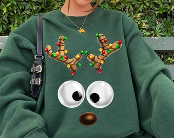 Luces navideñas con astas de reno PNG, divertida descarga digital para las fiestas