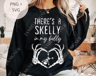 Halloween Pregnancy svg, There's A Skelly In My Belly png, October Pregnancy Announcement png, Spooky Mama png