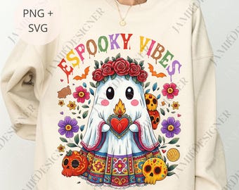 Retro Funny Espooky Vibes Mexican Halloween Spooky Conchas Mexican Conchas Ghost Mexican Ghost Graphic png  for Women Sarcastic Digital