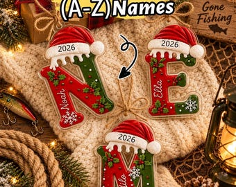 Adorno navideño acrílico con nombres personalizados, adorno para árbol con letra personalizada, regalo con nombre para niños, detalle para el calcetín navideño 2026