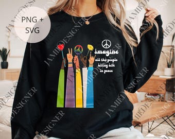Imagine Peace svg, Imagine All The People Living Life In Peace Digital, Floral Daisy Peace Sign png, Hippie Boho Graphic png, Digital File