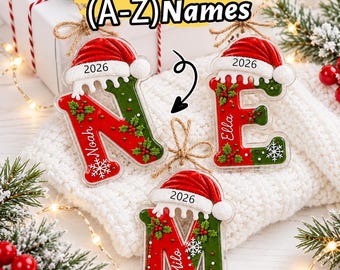 Adorno navideño acrílico con nombres personalizados, adorno para árbol con letra de Papá Noel personalizada, regalo navideño con nombre, detalle para rellenar calcetines navideños 2026.