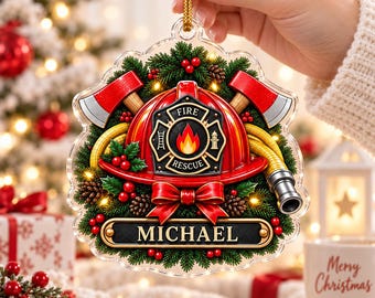 Michael Firefighter Acrylic Christmas Ornament, Fireman Helmet Tree Ornament, Firefighter Lover Gift, Stocking Stuffer 2026