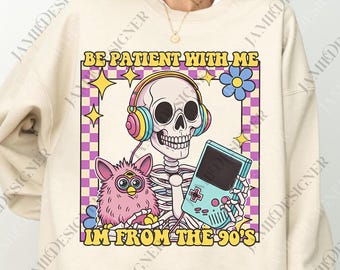 Por favor, ten paciencia conmigo, soy de principios del siglo XX (PNG), estilo retro de los 90 (PNG), meme (PNG), regalo para mamá, descarga digital retro de 1900