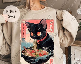 Ramen Cat Digital Download, Cat Lover png, Kawaii svg, Anime Cat png, Japanese png, Foodies png, Ramen Lover, Kitty png