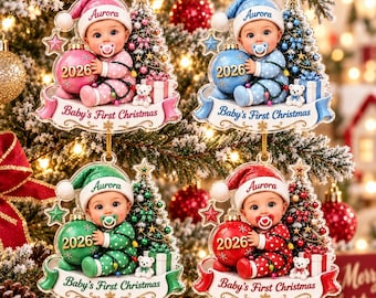 Adorno navideño acrílico "Primera Navidad del Bebé", recuerdo para baby shower, regalo para recién nacido, adorno para el primer árbol de Navidad 2026.