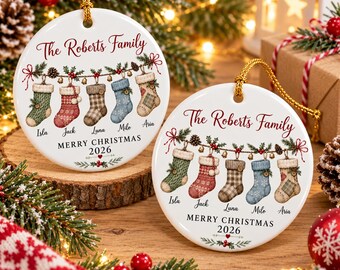 The Roberts Family Merry Christmas 2026 Ceramic Ornament, Personalized Family Christmas Tree Ornament, Family Lover Gift