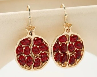 Pomegranate Earrings Pomegranate Jewelry Red Fruit Dangle Earrings Nature Plant Earrings for Women Jewellery Boho Vintage Gift For Her