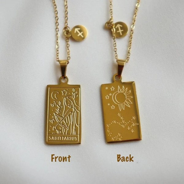 Zodiac Necklace | Star Sign Necklace | Tarot Card Necklace Zodiac pendant Gold Leo Taurus Necklace Square Pendant Necklace Star Sign Pendant