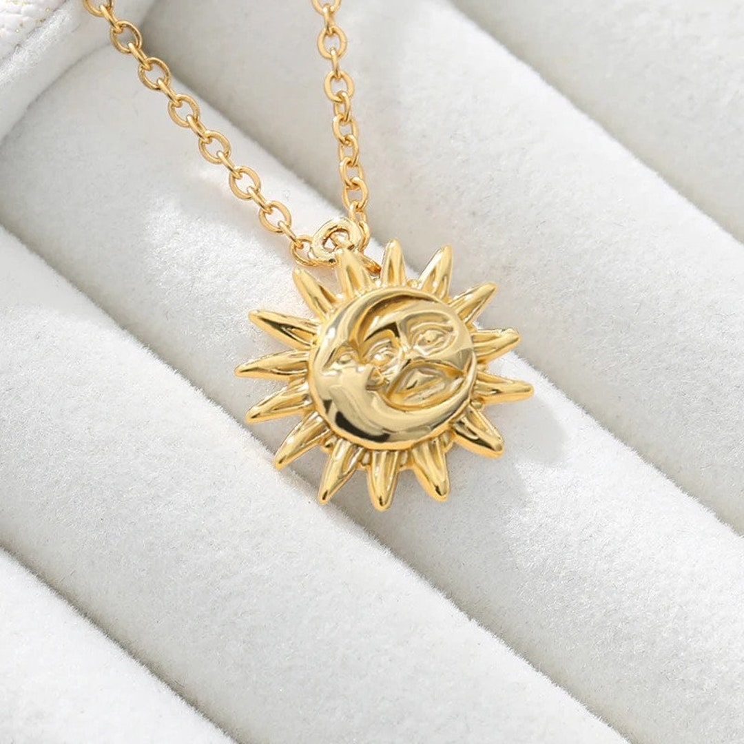 Sun Moon Necklace, Gold Sun/moon Necklaces, Celestial Lunar Eclipse