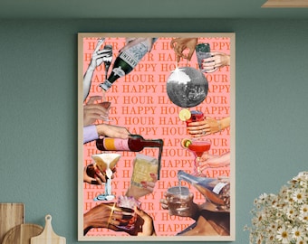Cocktail Wall Art, Digital Happy Hour Poster, Printable Drink Recipe, Funny Bar Cart Decor, Instant Download, Cheers Party Kitchen Artwork