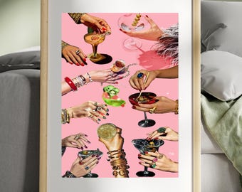 Retro Cocktail Party Art Print: Glam Bar Decor (Digital Download)