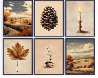 Vintage Fall Decor Autumn Bundle Wall Art: Rustic Landscape Painting (Digital Download)