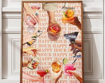 Cocktail Wall Art, Digital Happy Hour Poster, Printable Drink Recipe, Funny Bar Cart Decor, Instant Download, Cheers Party Kitchen Artwork