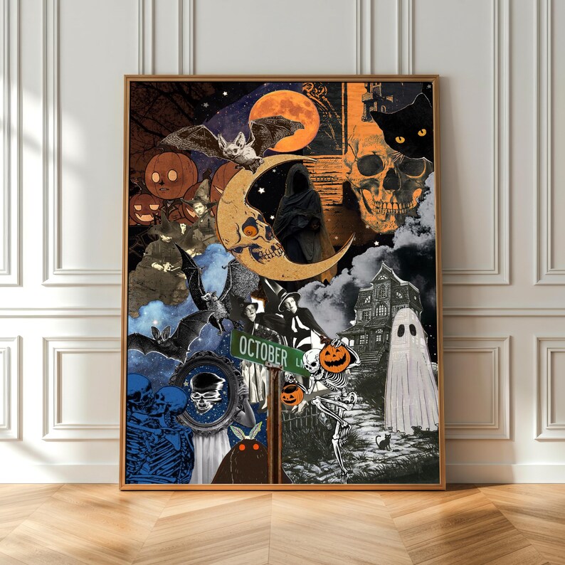Vintage Halloween Poster | Digital Printable Wall Art | Spooky Ghost ...