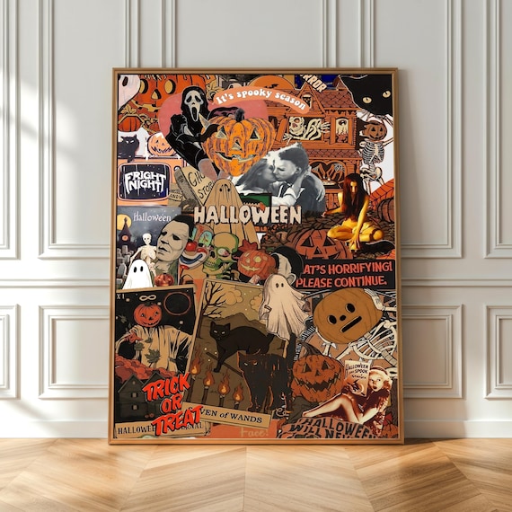 Spooky Season Halloween Wall Art Print Collage Poster, Vintage Horror Retro Decor