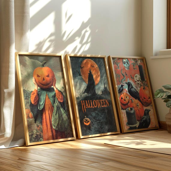 Vintage Halloween Retro Prints Bundle - Set of 3 Posters