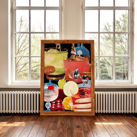 Retro Cocktail Collage Art Print | Funky Bar Cart Decor (Digital Download)