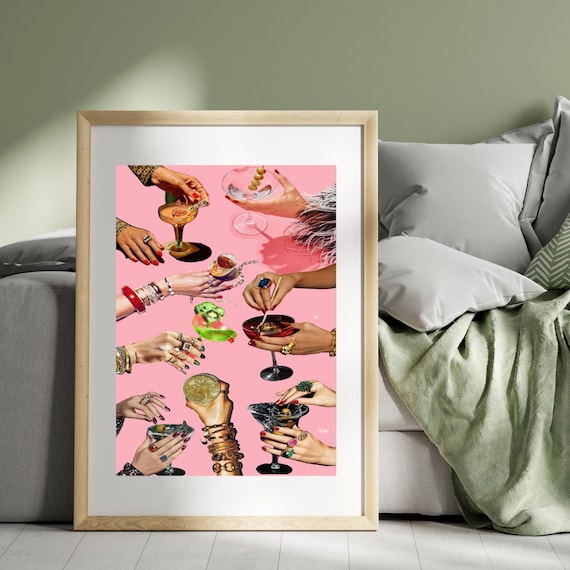 Cocktail Party Wall Art - Digital Printable Download - Glam Drink Poster - Retro Bar Decor - Girls Night Aesthetic - Instant Art