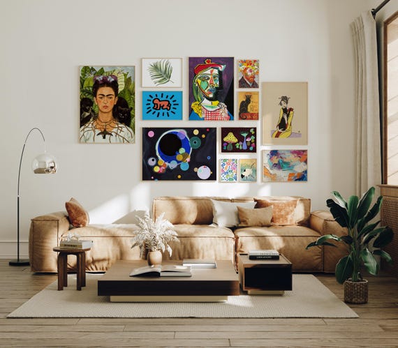 Eclectic Gallery Wall Set of 12, Maximalist Wall Decor, Gipsy Style, Wall Prints Bundle, Digital download, Frida Kahlo, Picasso, Van Gogh