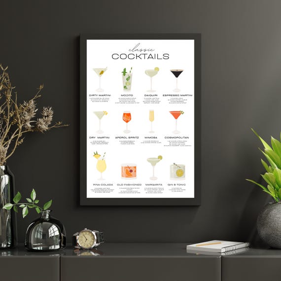 Cocktail Wall Art, Digital Happy Hour Poster, Printable Drink Recipe, Funny Bar Cart Decor, Instant Download, Cheers Party Kitchen Artwork