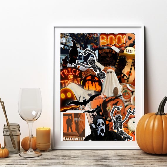 Vintage Halloween Collage Print: 90s Spooky Wall Art (Digital Download)