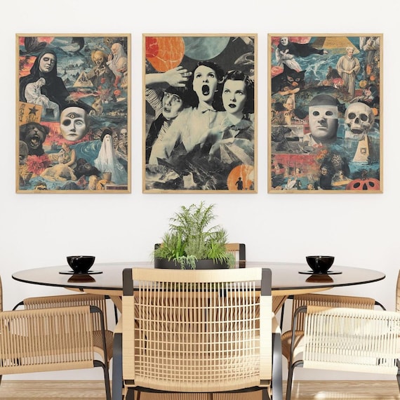 Spooky Halloween Collage Art Prints: Weird Funny Haunted Decor (Digital Download)